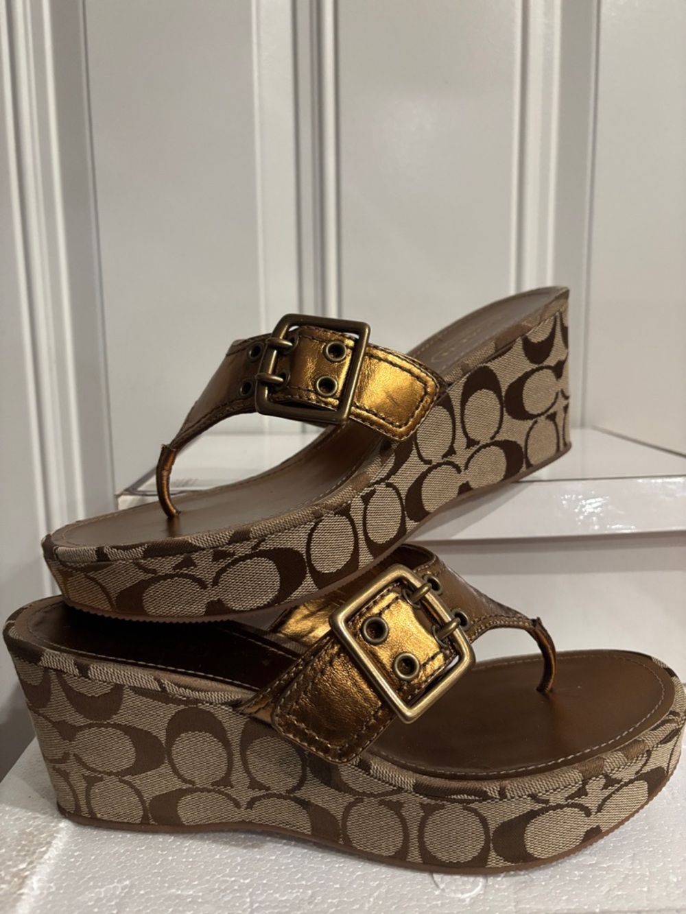 Coach  Sherri Bronze/KHI  Signature Monogram Wedge Sandals